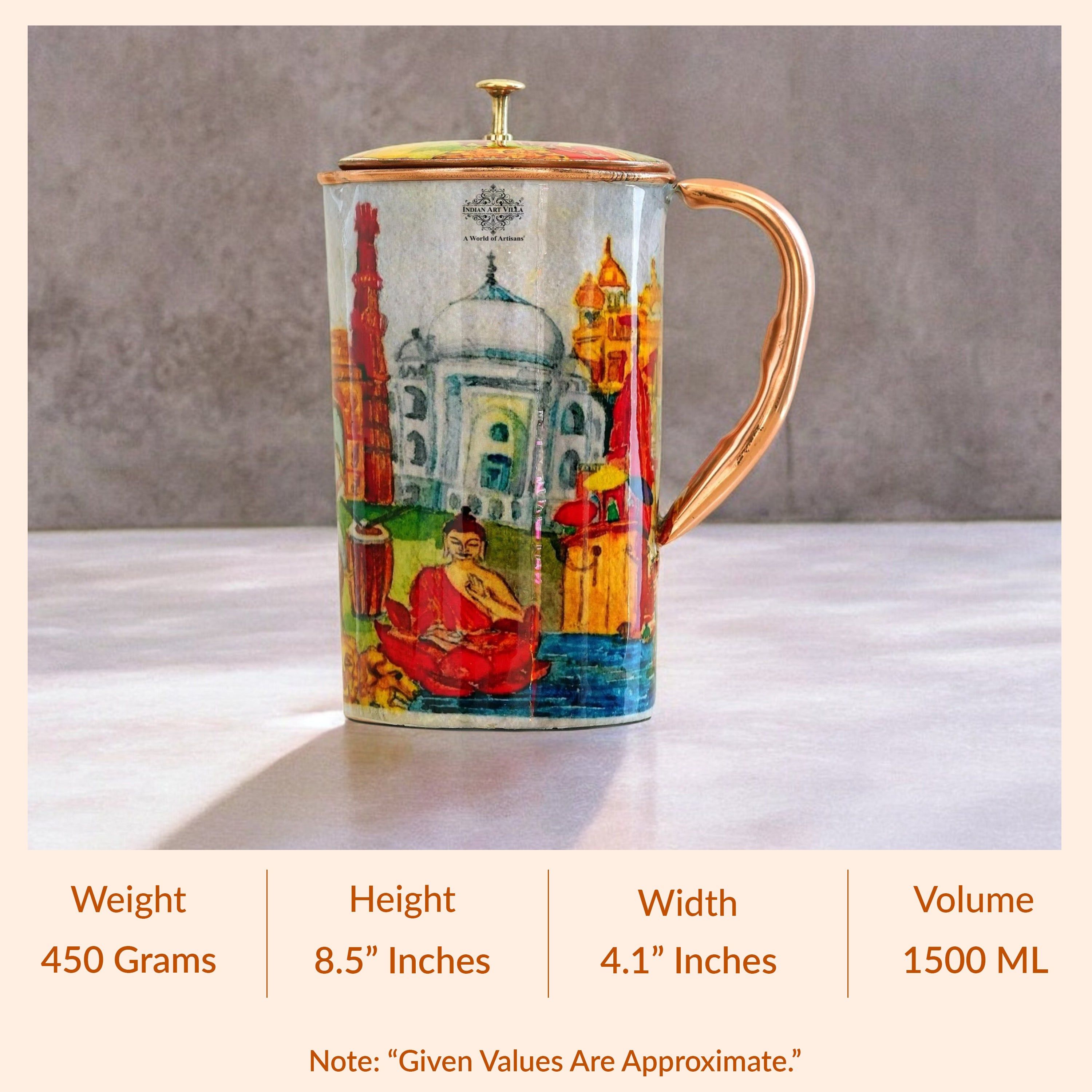 Pure copper printed jug padharo mhare desh design indiatour, 2000 ML